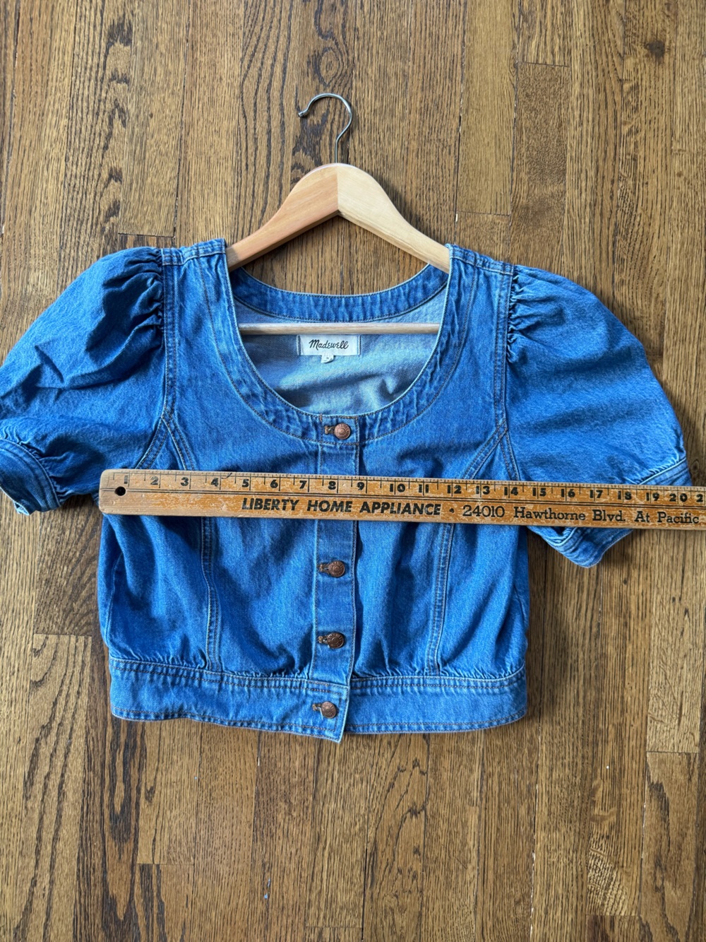 Madewell Blue Denim Puff-Sleeve Button-Front Blouse - Picture 5 of 5